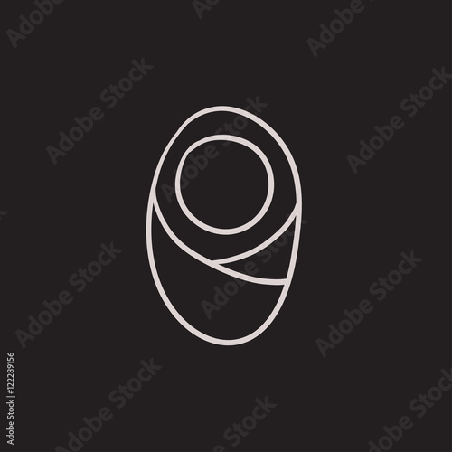 Infant wrapped in swaddling clothes sketch icon.