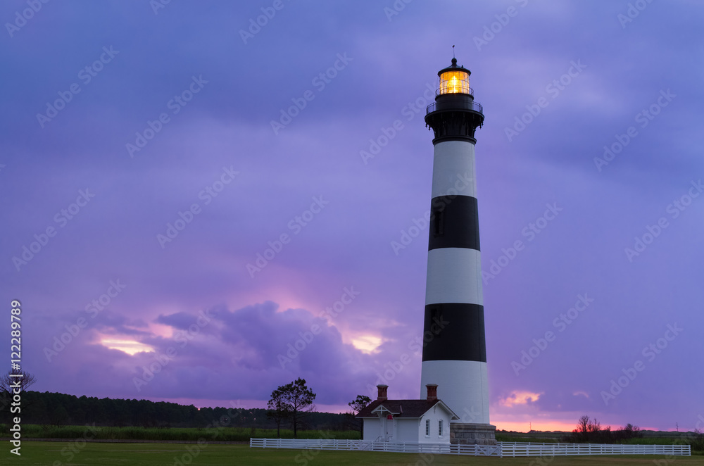 Lighthouse at Dawn - Bodie Island Light - Cape Hatteras National Seashore, North Carolina Outer Banks south of Nags Head