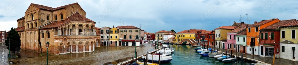 The cathedral and the main canal of Murano after rain. Murano is an island in the venetian lagoon