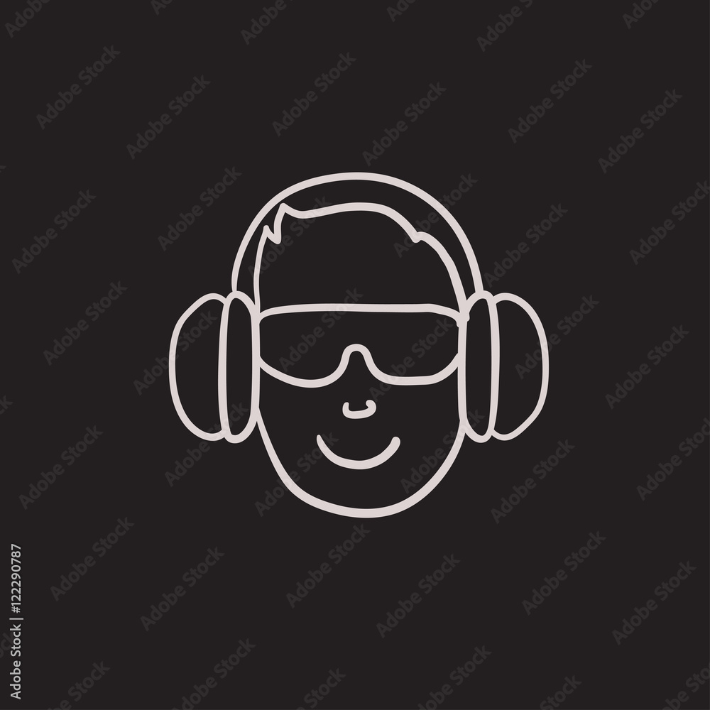 Man in headphones sketch icon. Man in headphones sketch icon.