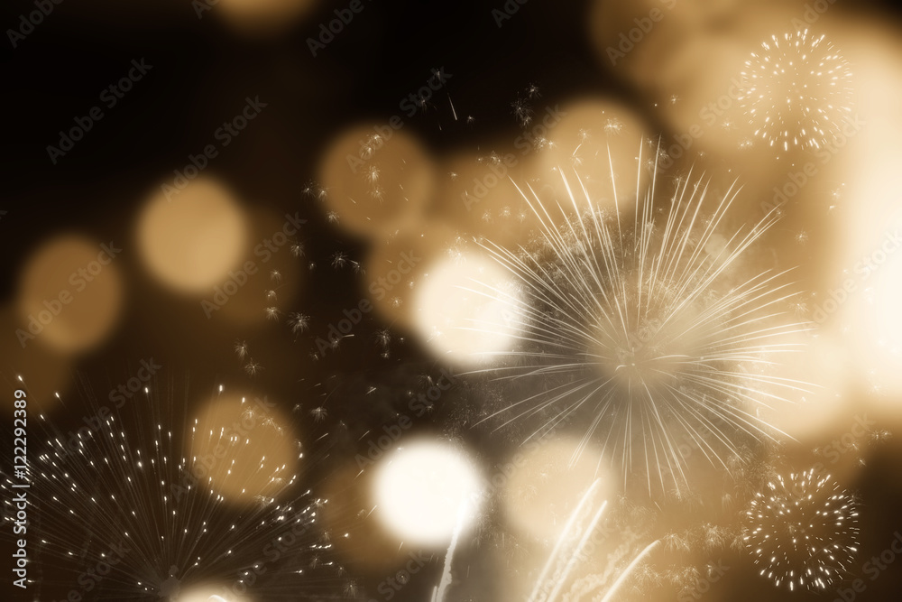 Fototapeta premium Abstract holiday background - fireworks at New Year and copy spa