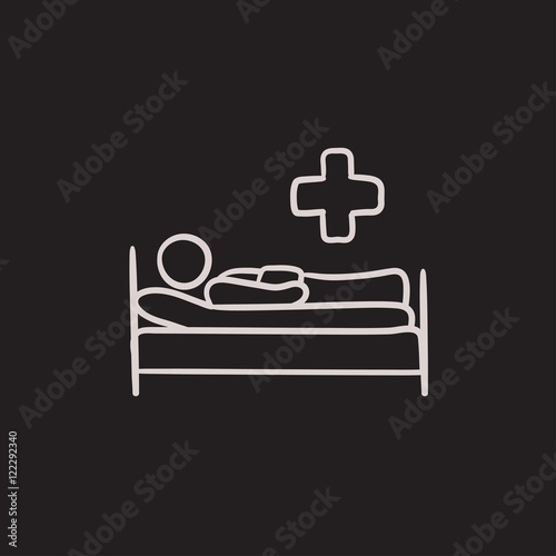 Patient lying on bed  sketch icon.