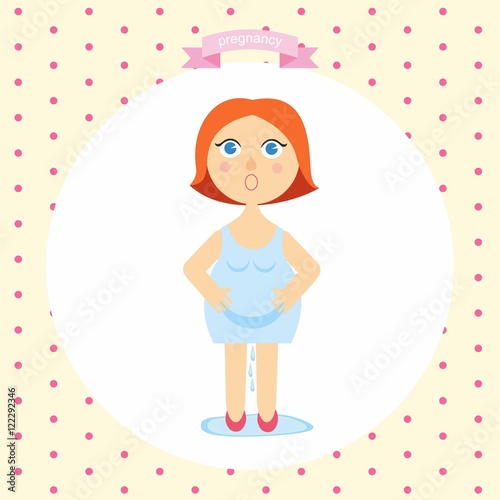 illustration of a pregnant woman's water breaks. premature birth. Cartoon. series pregnancy