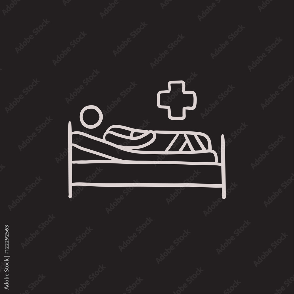 Patient lying on bed sketch icon. Patient lying on bed sketch icon.
