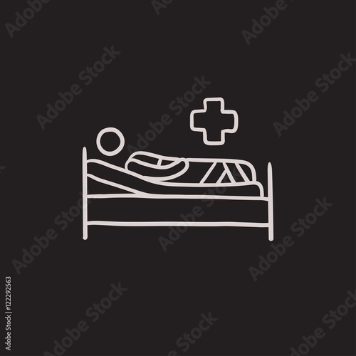 Patient lying on bed sketch icon.