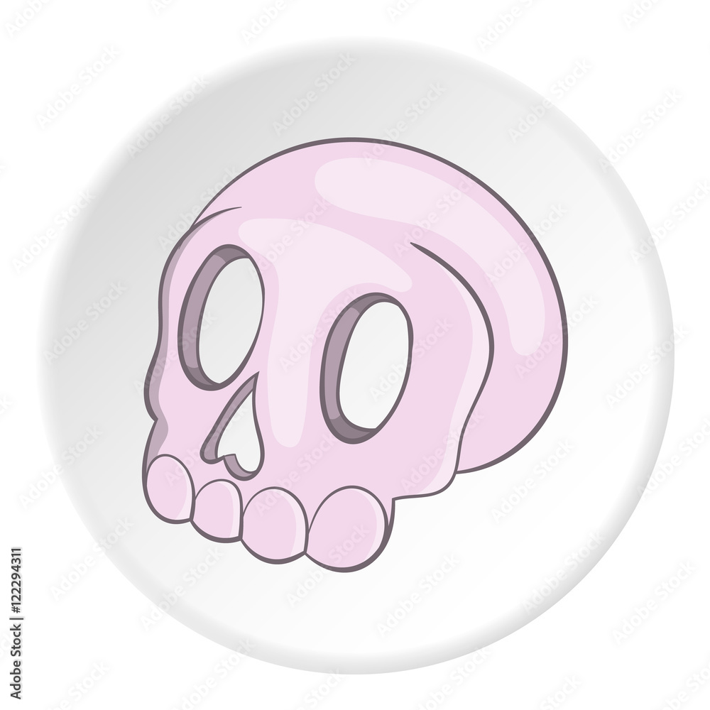 Skull icon in cartoon style on white circle background. Death symbol vector illustration Skull icon in cartoon style on white circle background. Death symbol vector illustration