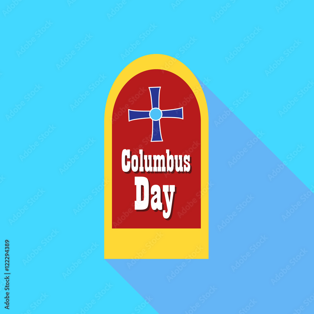 Obraz premium Banner of Columbus day icon in flat style with long shadow. Holiday symbol vector illustration