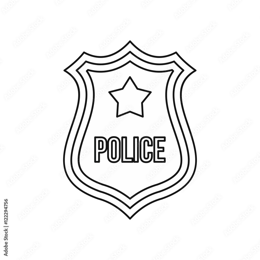 Police shield badge icon in outline style isolated on white background vector illustration