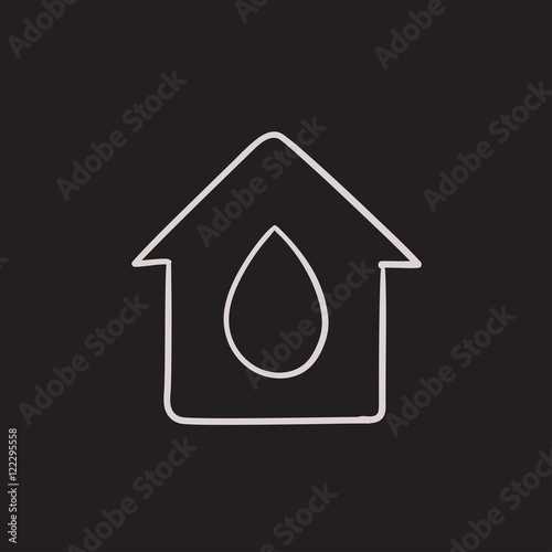 House with water drop sketch icon.