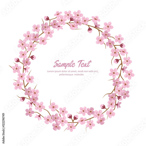 Carta da parati il sakura - Carta da parati Sakura Flower Wreath. Sakura Round Frame.