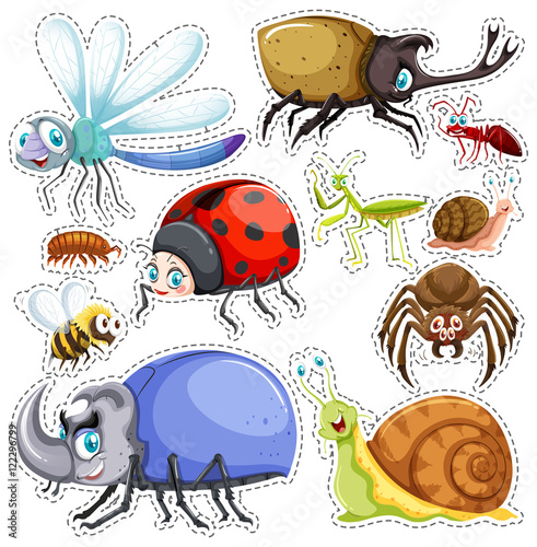 Sticker set of many insects