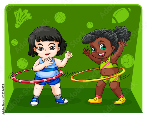 Two girls doing hulahoops