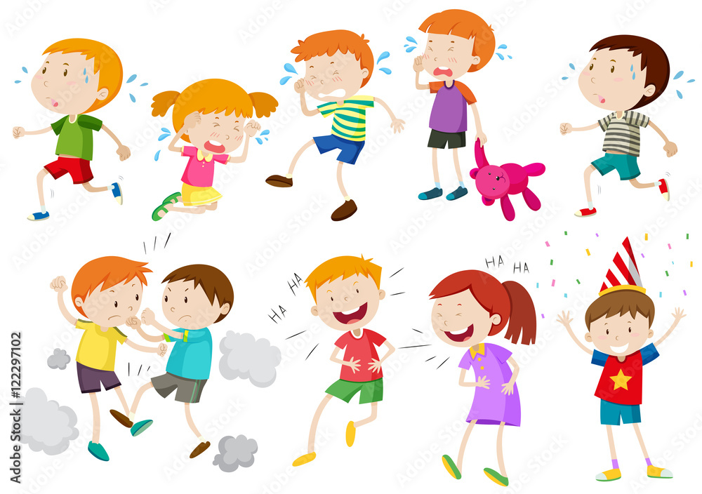 Set of children crying and fighting Set of children crying and fighting