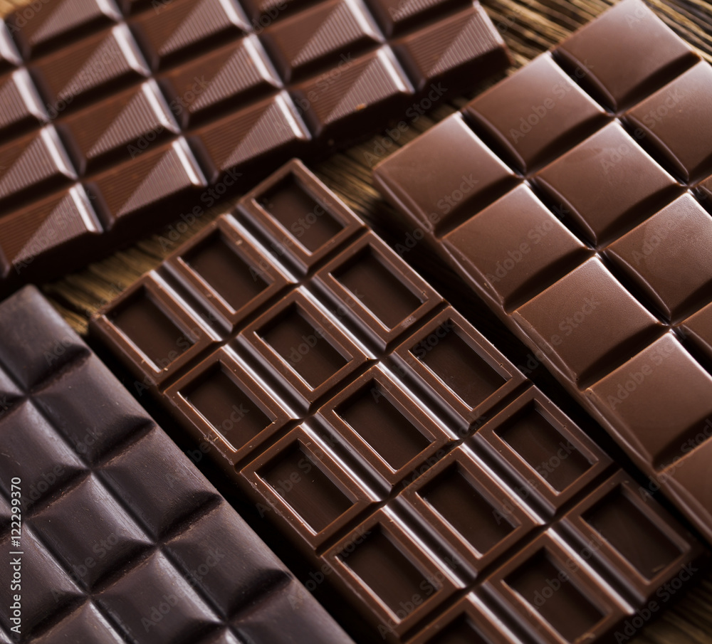 Fototapeta premium Bars Chocolate , candy sweet, dessert food on wooden background