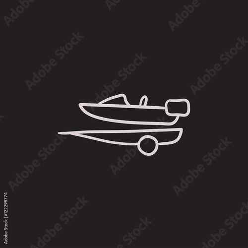 Boat on trailer for transportation sketch icon.