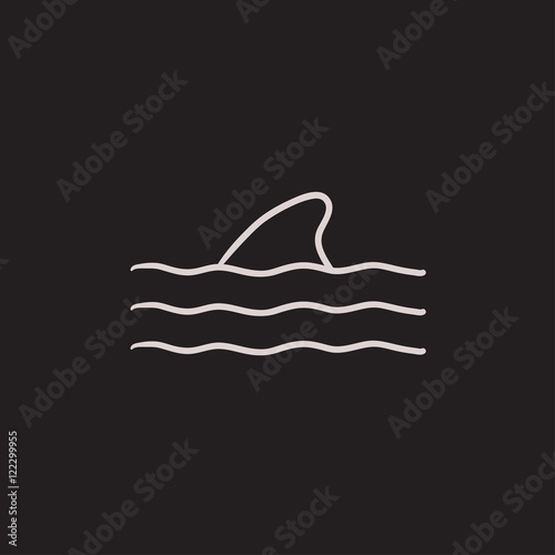 Dorsal shark fin above water sketch icon.
