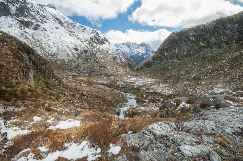 Routeburn Track. One of New Zealand Great walks. Southern Alps.  Fiordland national park. South Island