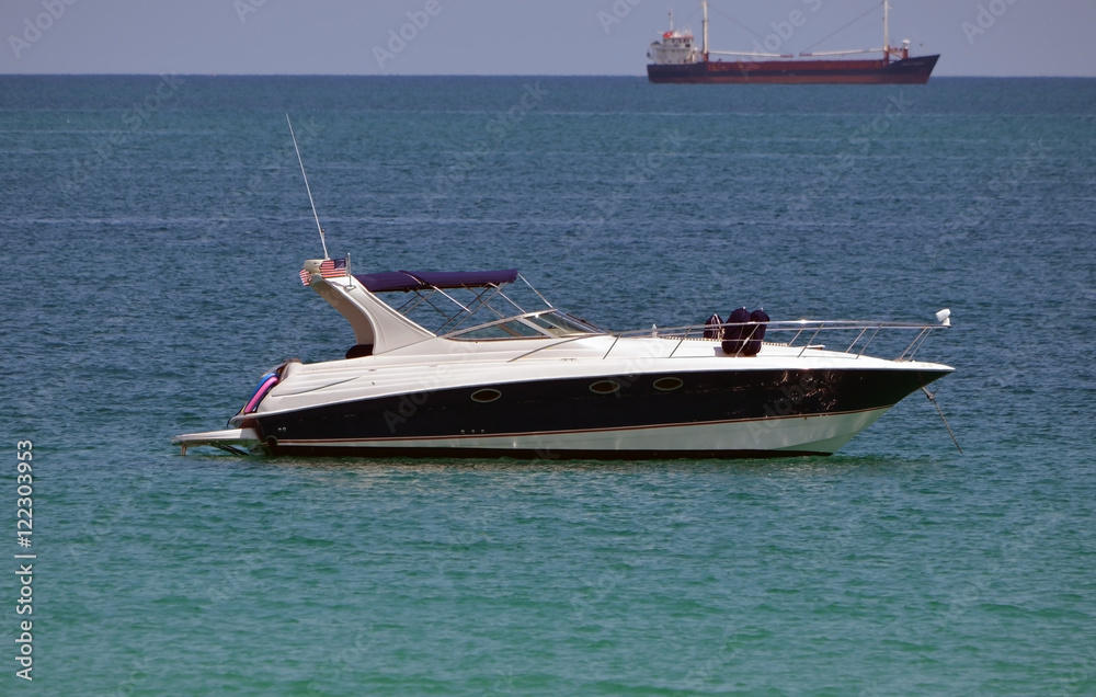 Cabin Cruiser at Anchor Off Soluthpointe Park Cabin Cruiser at Anchor Off Soluthpointe Park