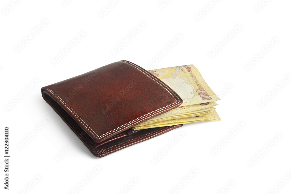Wallet isolated white background with indian rupee Wallet isolated white background with indian rupee