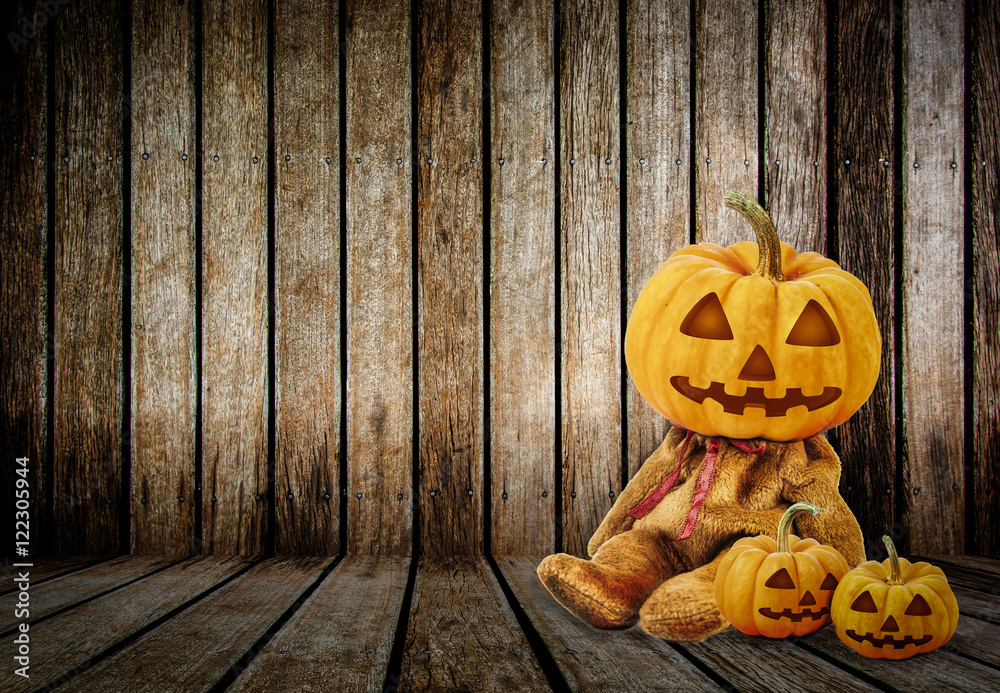 Halloween Pumpkins on wood background Halloween Pumpkins on wood background