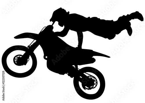 Man on flying bike on white background