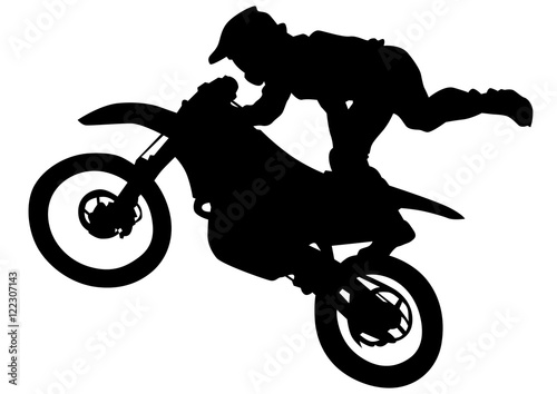 Man on flying bike on white background