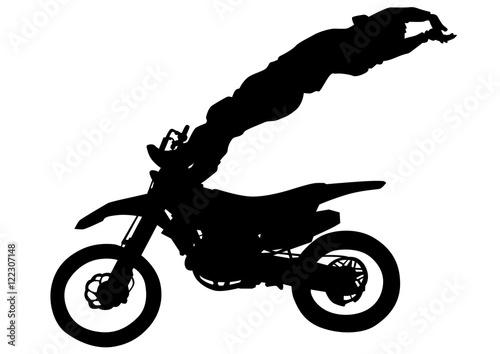 Man on flying bike on white background