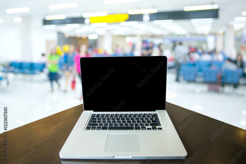 laptop for blank and coffee on a table showing break or breakfas laptop for blank and coffee on a table showing break or breakfas