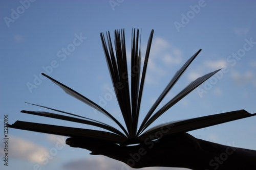 silhouette of open book in hand photo