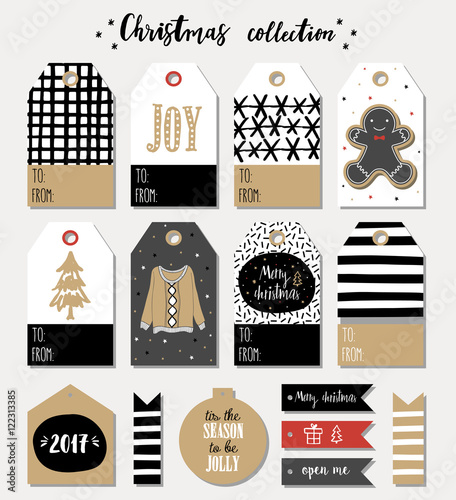 Collection of Christmas gift tags templates. Christmas Posters set. photo