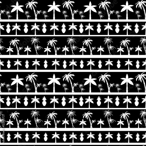 Seamless pattern with palm trees,  pineapples