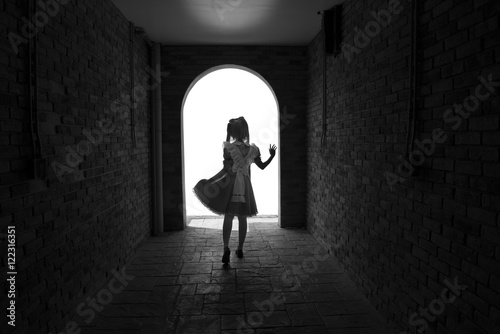 maid cosplay . cosplay in dark tunnel 