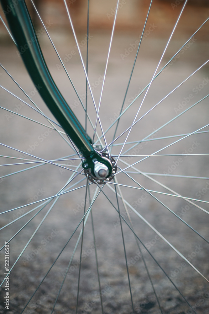 Close up of retro styled bicycle wheel
