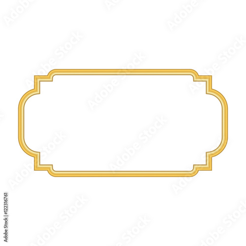 Gold frame. Beautiful simple golden design. Vintage style decorative border, isolated on white background. Deco elegant art object. Empty copy space for decoration, photo, banner. Vector illustration.
