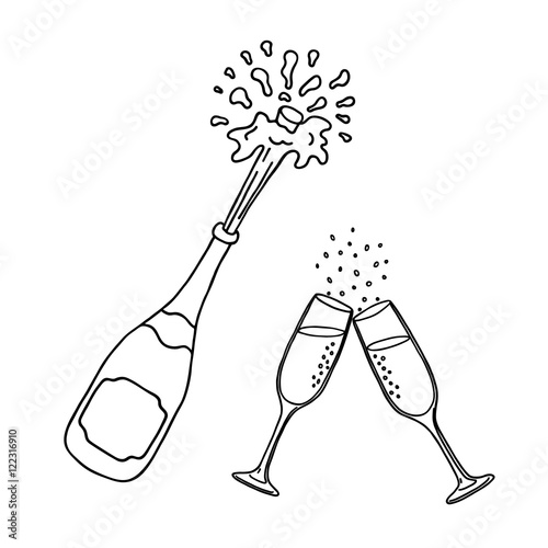Bottle of champagne and champagne glasses
