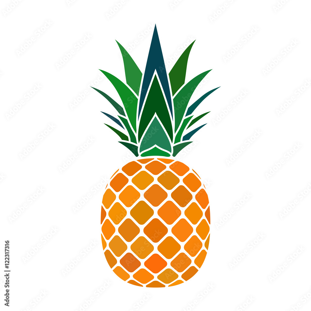 Pineapple with leaf icon. Tropical fruit isolated on white background. Symbol of food, sweet, exotic and summer, vitamin, healthy. Nature logo. Flat concept. Design element Vector illustration Pineapple with leaf icon. Tropical fruit isolated on white background. Symbol of food, sweet, exotic and summer, vitamin, healthy. Nature logo. Flat concept. Design element Vector illustration