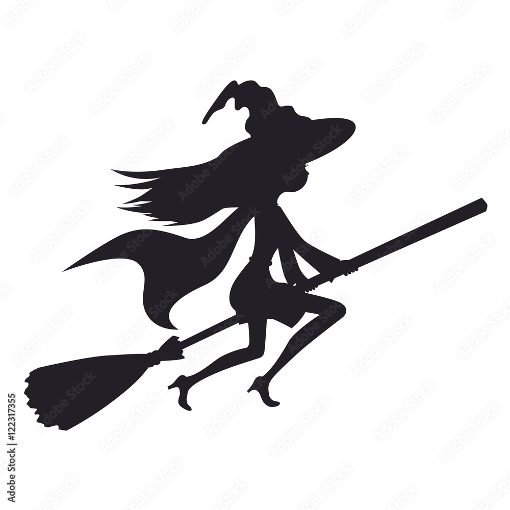 Cute witch flying on a broom vector illustration isolated white ...