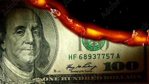 Dollar bill USA money burning in flames