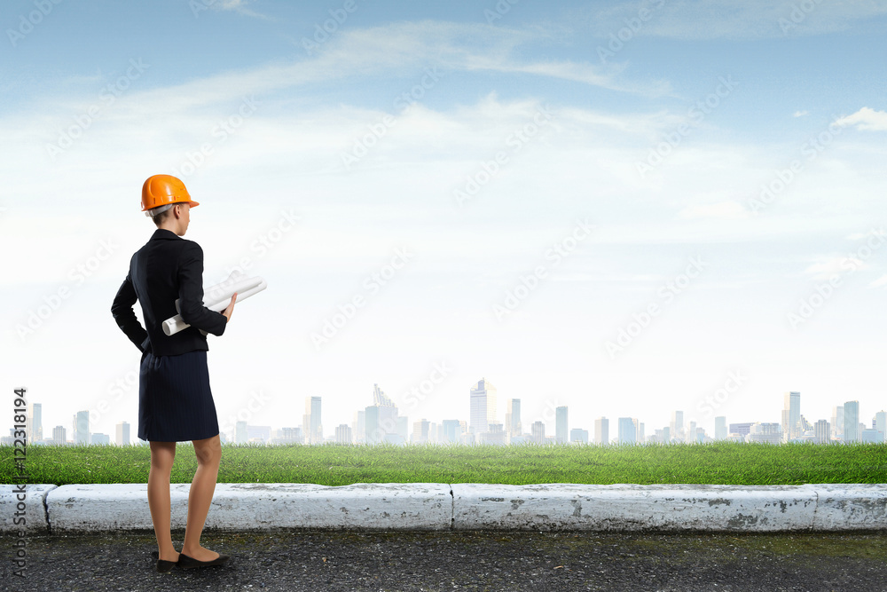 Elegant woman engineer . Mixed media Elegant woman engineer . Mixed media