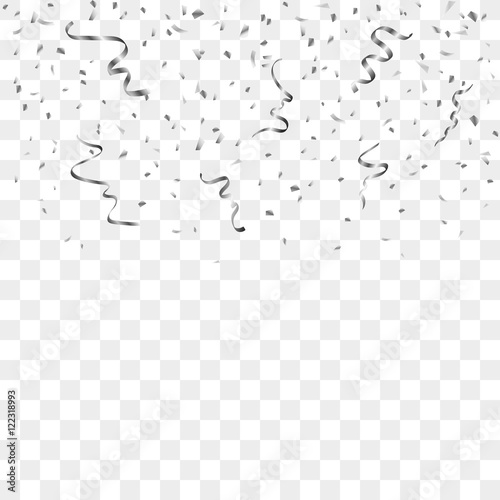 Silver confetti celebration isolated on white background. Falling abstract decoration for party, birthday celebrate, anniversary or Christmas, New Year. Festival decor. Vector illustration