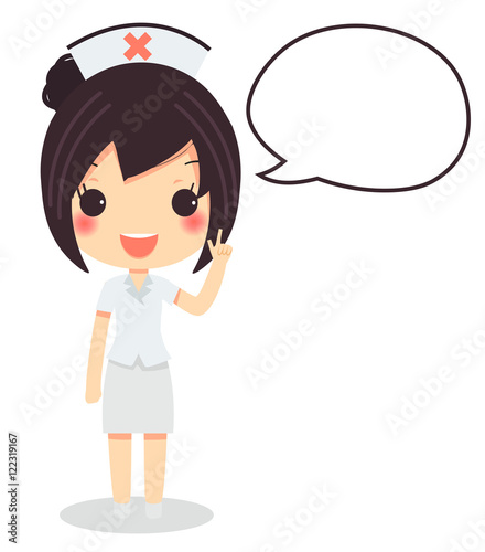 cute nurse uniform with empty balloon speech