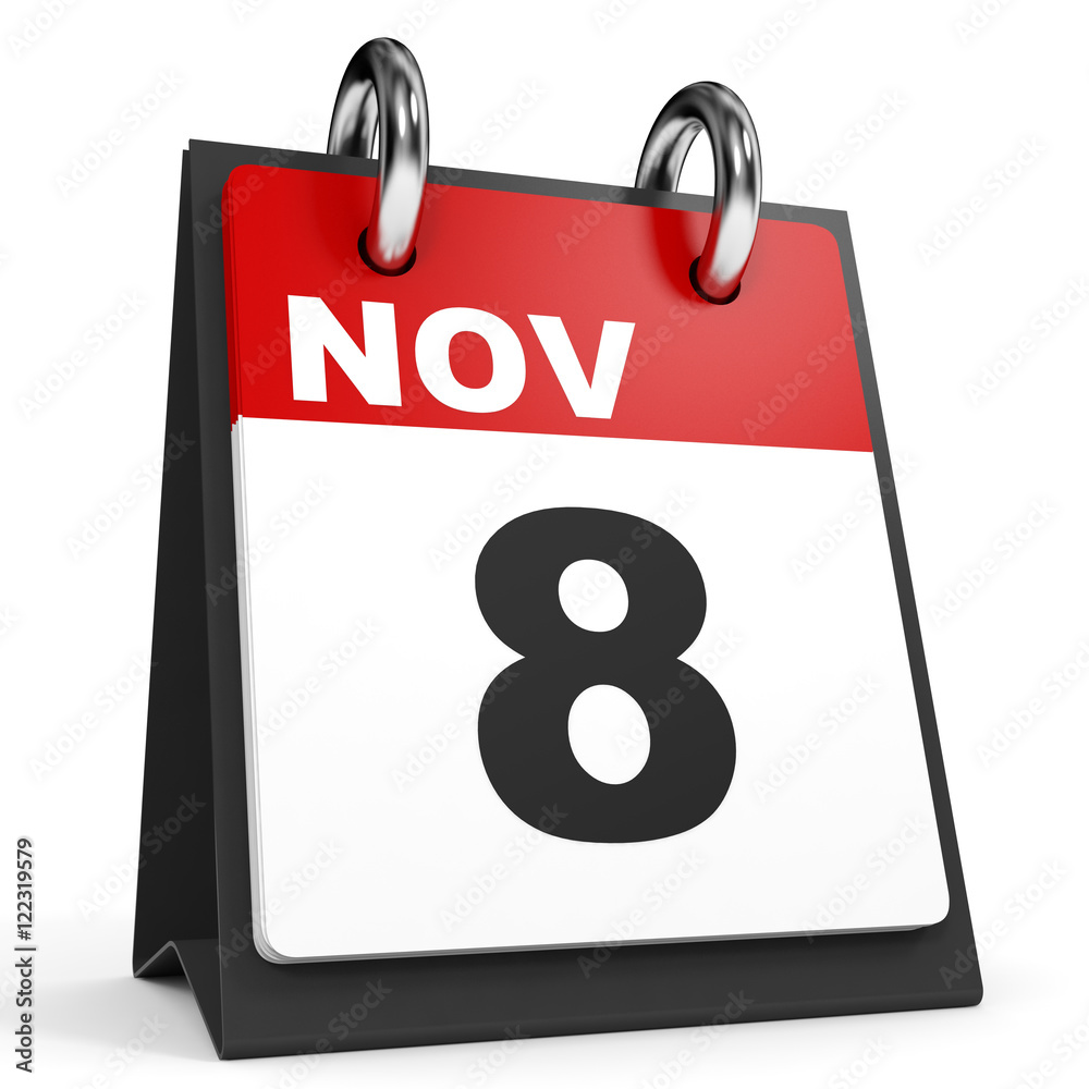 November 8. Calendar on white background. November 8. Calendar on white background.