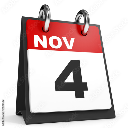 November 4. Calendar on white background.