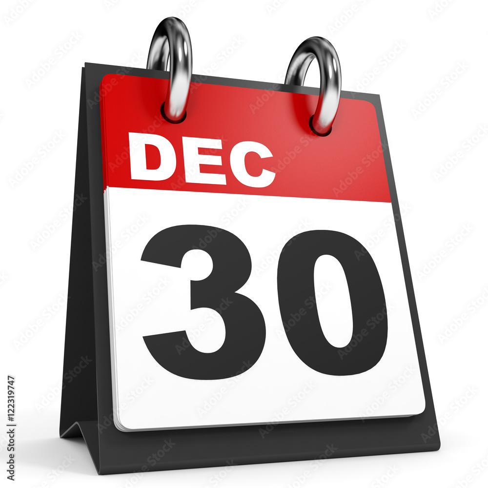 December 30. Calendar on white background. December 30. Calendar on white background.