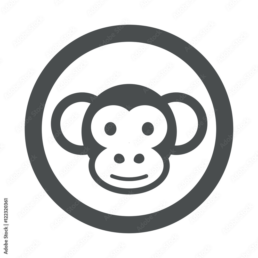 Icono plano cabeza mono en circulo color gris