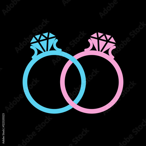 Icono plano anillos de compromiso color en fondo negro