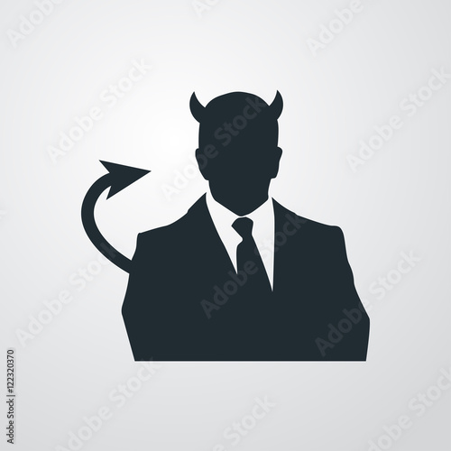 Icono plano demonio con traje gris sobre fondo degradado