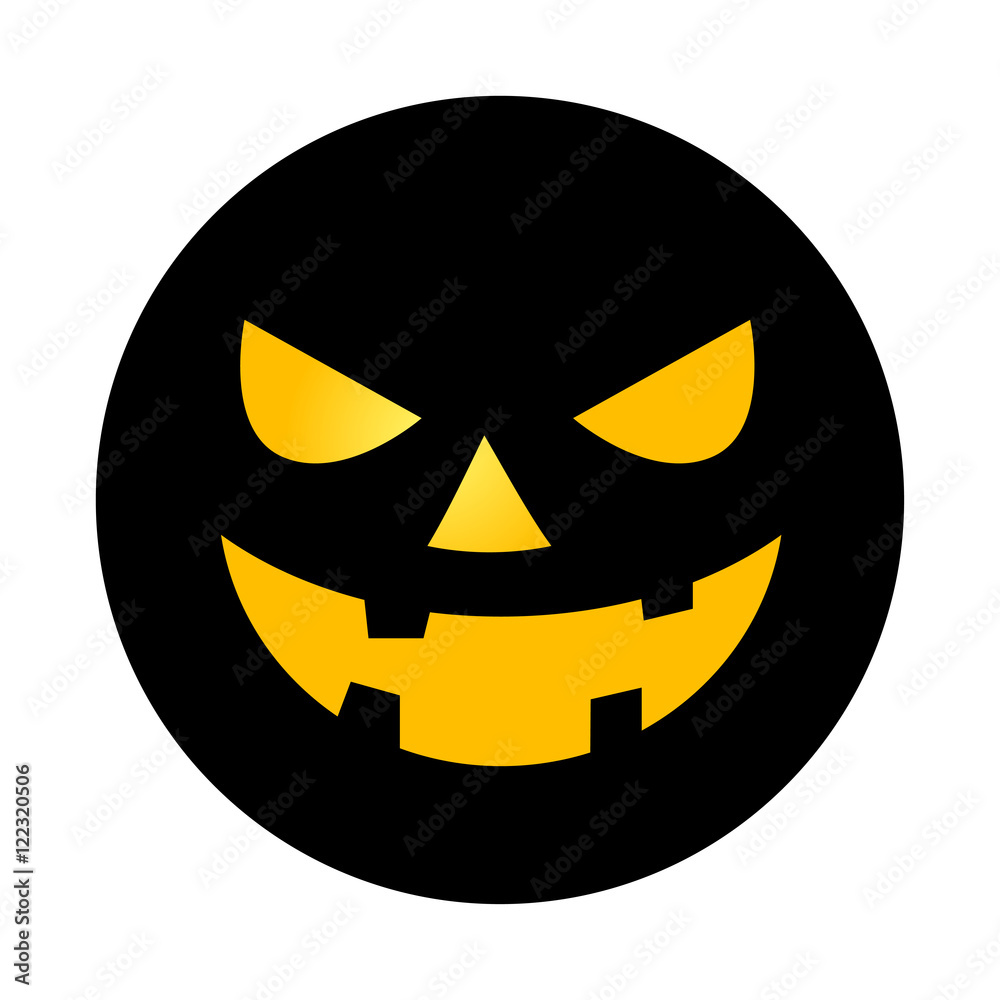 Icono plano rostro de calabaza en circulo color negro Icono plano rostro de calabaza en circulo color negro