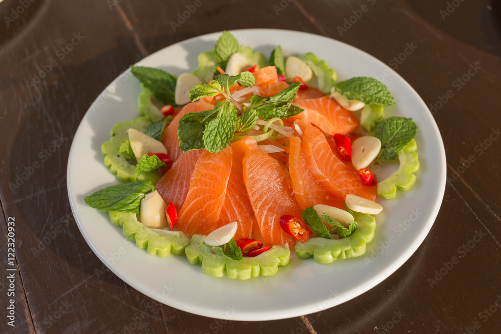 Thai spicy salmon with vegetable and herb Thai spicy salmon with vegetable and herb
