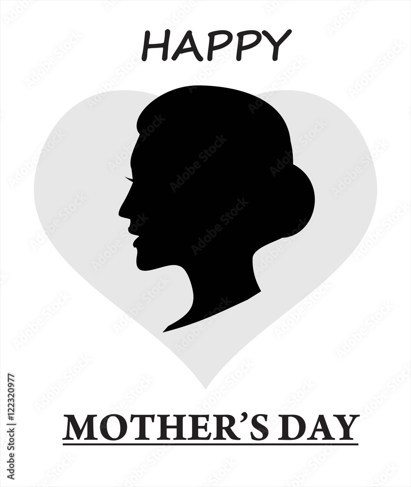 happy mother's day. silhouette of woman head on the grey heart shape.